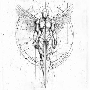 angelic-power – tattoo design ideas free ai generated – neotraditional-color-overlays – for-lower-back – Gallery: angel-inkby-ai