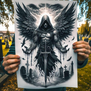 angelic-power – tattoo design ideas free ai generated – neotraditional-rich-shading – for-neck – Gallery: angel-inkby-ai