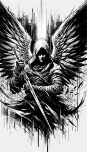 angelic-power – tattoo design ideas free ai generated – neotraditional-vibrant-palette – for-sternum – Gallery: angel-inkby-ai