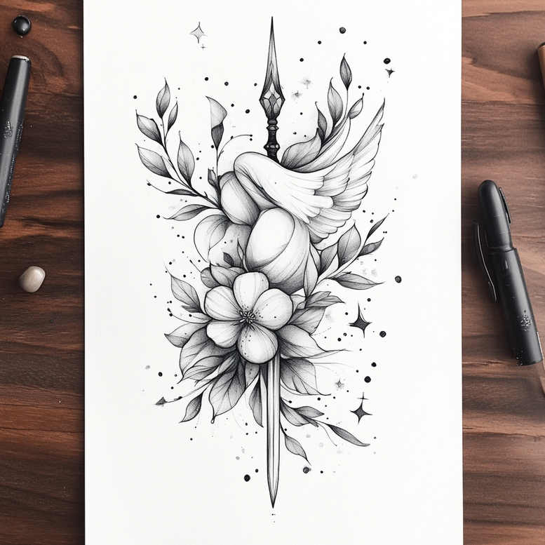 angelic-power – tattoo design ideas free ai generated – surrealism-enigmatic-visuals – for-full-back – Gallery: angel-inkby-ai