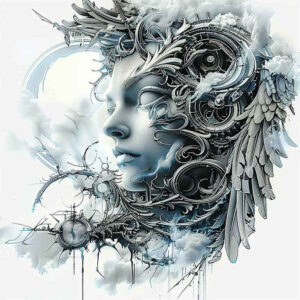 angelic-power – tattoo design ideas free ai generated – surrealism-melting-forms – for-lower-leg – Gallery: angel-inkby-ai