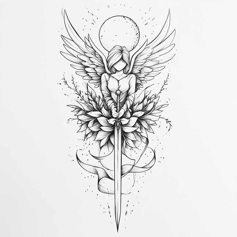 angelic-presence – tattoo design ideas free ai generated – realism-dynamic-shadows – for-upper-shoulder – Gallery: angel-inkby-ai