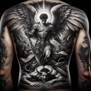 angelic-presence – tattoo design ideas free ai generated – realism-focal-blur – for-abdomen – Gallery: angel-inkby-ai