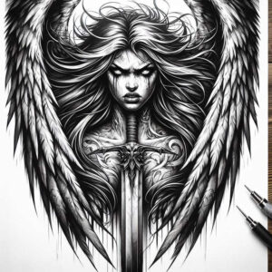 angelic-presence – tattoo design ideas free ai generated – realism-minimal-grain – for-stomach – Gallery: angel-inkby-ai