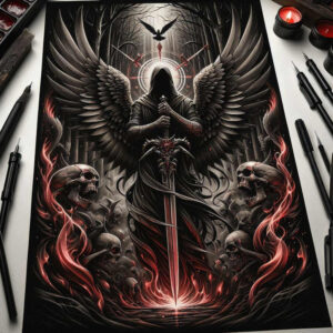 angelic-presence – tattoo design ideas free ai generated – realism-soft-focus – for-spine – Gallery: angel-inkby-ai