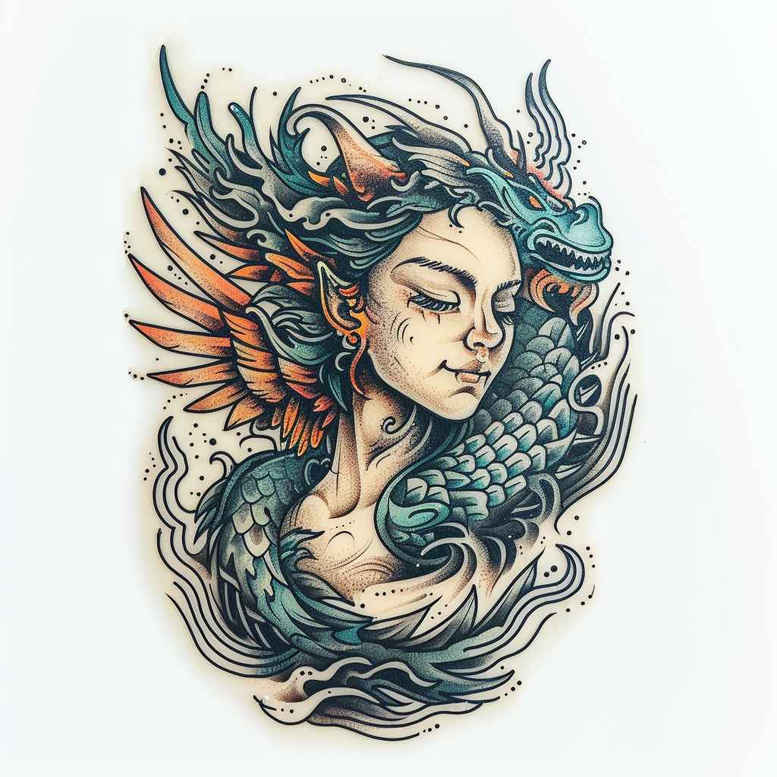 angelic-presence – tattoo design ideas free ai generated – surrealism-spectral-hues – for-upper-arm – Gallery: angel-inkby-ai