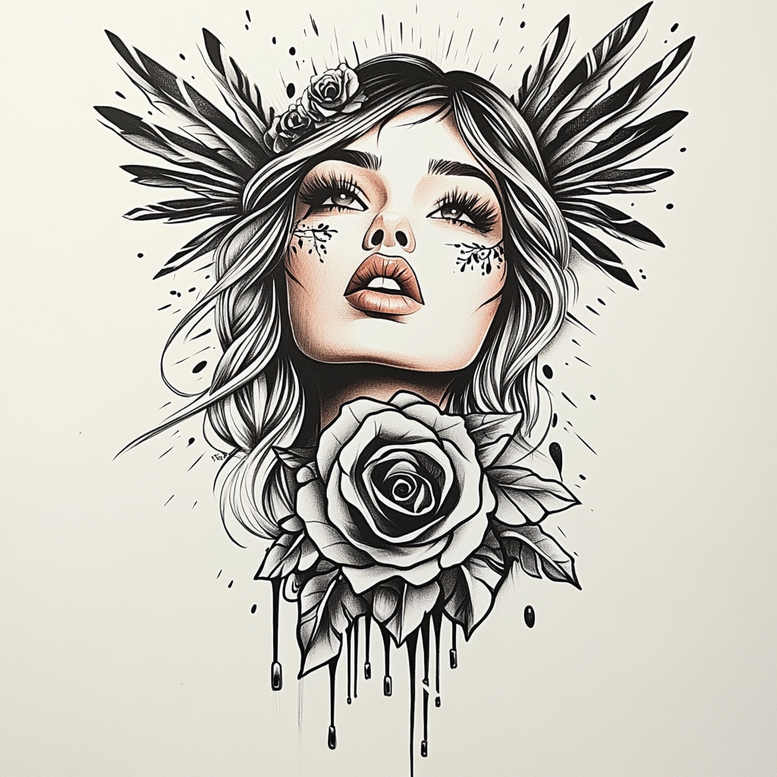 angelic-protector – tattoo design ideas free ai generated – neotraditional-vibrant-palette – for-thigh – Gallery: angel-inkby-ai