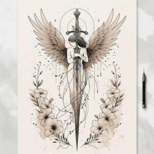 angelic-protector – tattoo design ideas free ai generated – realism-cgi-realism – for-lower-leg – Gallery: angel-inkby-ai