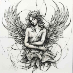 angelic-soul – tattoo design ideas free ai generated – filigree – for-calf – Gallery: angel-inkby-ai