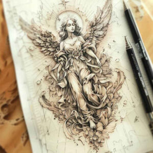 angelic-soul – tattoo design ideas free ai generated – surrealism-esoteric – for-knee – Gallery: angel-inkby-ai