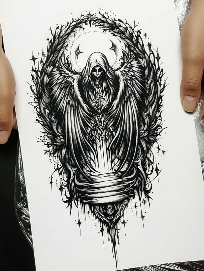 angelic-soul – tattoo design ideas free ai generated – surrealism-whimsical – for-stomach – Gallery: angel-inkby-ai