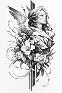 angelic-warrior – tattoo design ideas free ai generated – neotraditional-clean-fill – for-knee – Gallery: angel-inkby-ai
