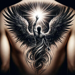 angelic-warrior – tattoo design ideas free ai generated – neotraditional-enhanced-shading – for-abdomen – Gallery: angel-inkby-ai