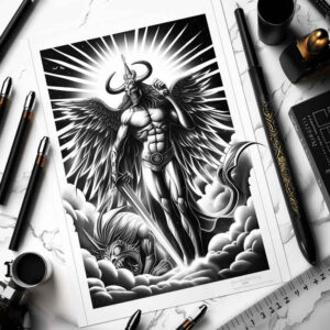angelic-warrior – tattoo design ideas free ai generated – neotraditional-enhanced-shading – for-chest – Gallery: angel-inkby-ai