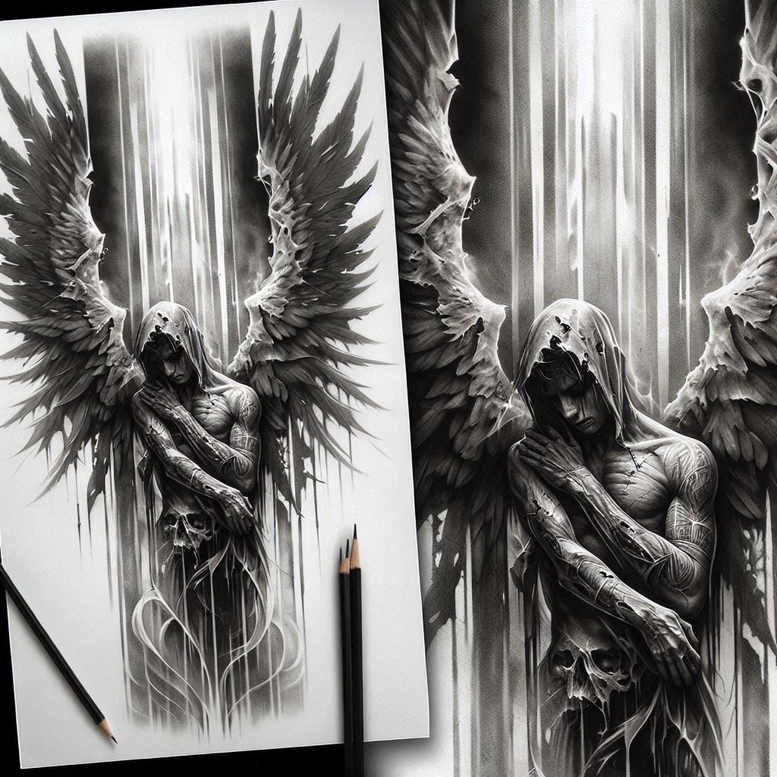 angelic-warrior – tattoo design ideas free ai generated – surrealism-fragmentation – for-forearm – Gallery: angel-inkby-ai