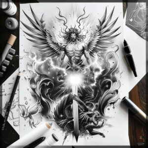 angelic-warrior – tattoo design ideas free ai generated – surrealism-visionary – for-hand – Gallery: angel-inkby-ai