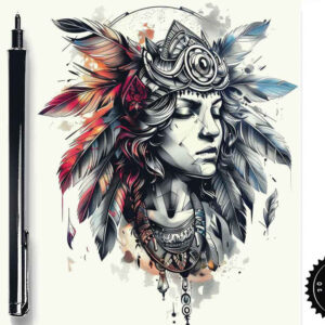 angelic-woman – tattoo design ideas free ai generated – neotraditional-layered-fill – for-lower-leg – Gallery: angel-inkby-ai