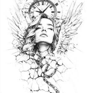 angelic-woman – tattoo design ideas free ai generated – neotraditional-layered-shading – for-abdomen – Gallery: angel-inkby-ai
