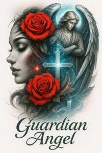 angelic-woman – tattoo design ideas free ai generated – neotraditional-subtle-tone – for-behind-ear – Gallery: angel-inkby-ai