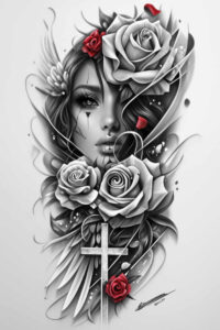 angelic-woman – tattoo design ideas free ai generated – realism-shadow-realism – for-inner-arm – Gallery: angel-inkby-ai
