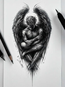 angels – tattoo design ideas free ai generated – neotraditional-artistic-contrast – for-behind-ear – Gallery: angel-inkby-ai