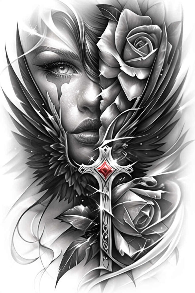 angels – tattoo design ideas free ai generated – realism-living-skin – for-hand – Gallery: angel-inkby-ai