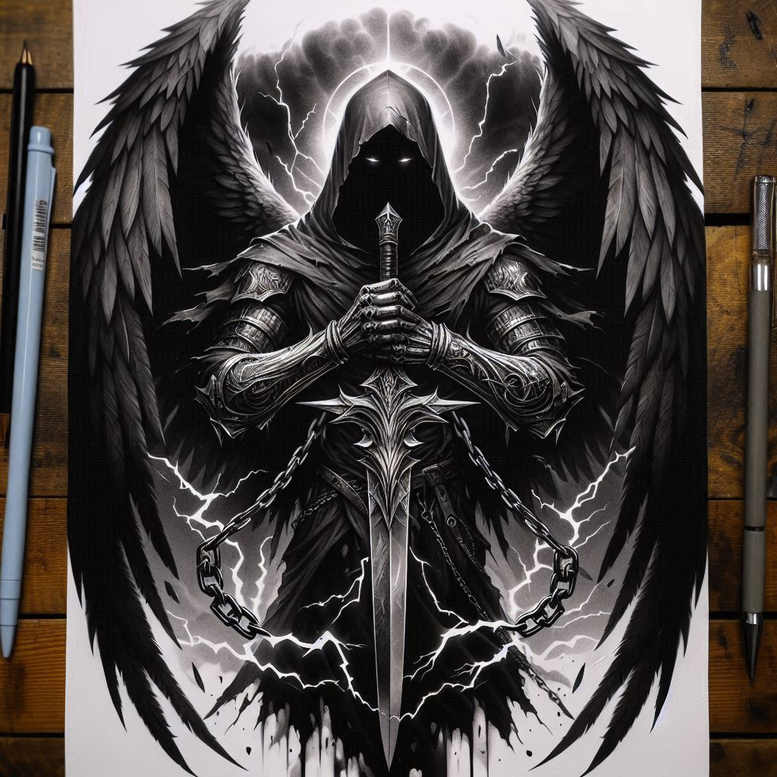 angels – tattoo design ideas free ai generated – realism-ultra-detailed – for-lower-chest – Gallery: angel-inkby-ai
