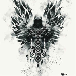 archangel – tattoo design ideas free ai generated – neotraditional-layered-fill – for-scapula – Gallery: angel-inkby-ai