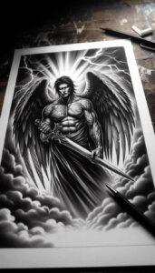 archangel – tattoo design ideas free ai generated – surrealism-fantasy-inspired – for-lower-back – Gallery: angel-inkby-ai