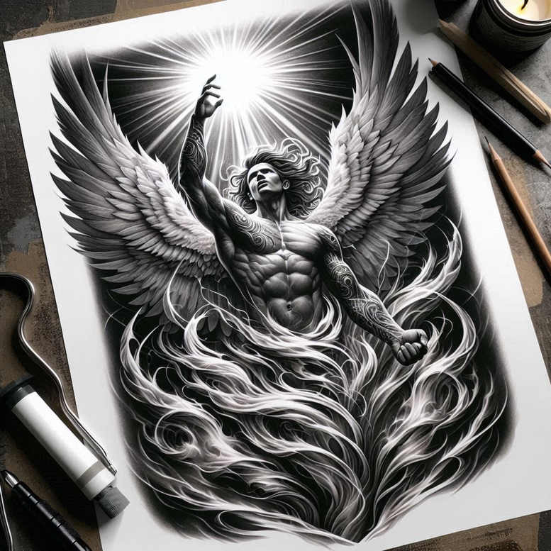 archangels – tattoo design ideas free ai generated – neotraditional-refined-lines – for-biceps – Gallery: angel-inkby-ai
