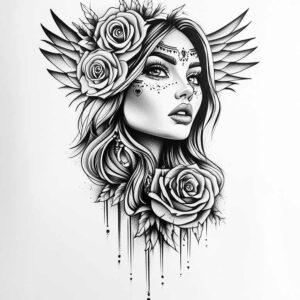 archangels – tattoo design ideas free ai generated – realism-emotional-realism – for-lower-chest – Gallery: angel-inkby-ai