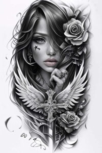 archangels – tattoo design ideas free ai generated – realism-realistic-perspective – for-ribs – Gallery: angel-inkby-ai