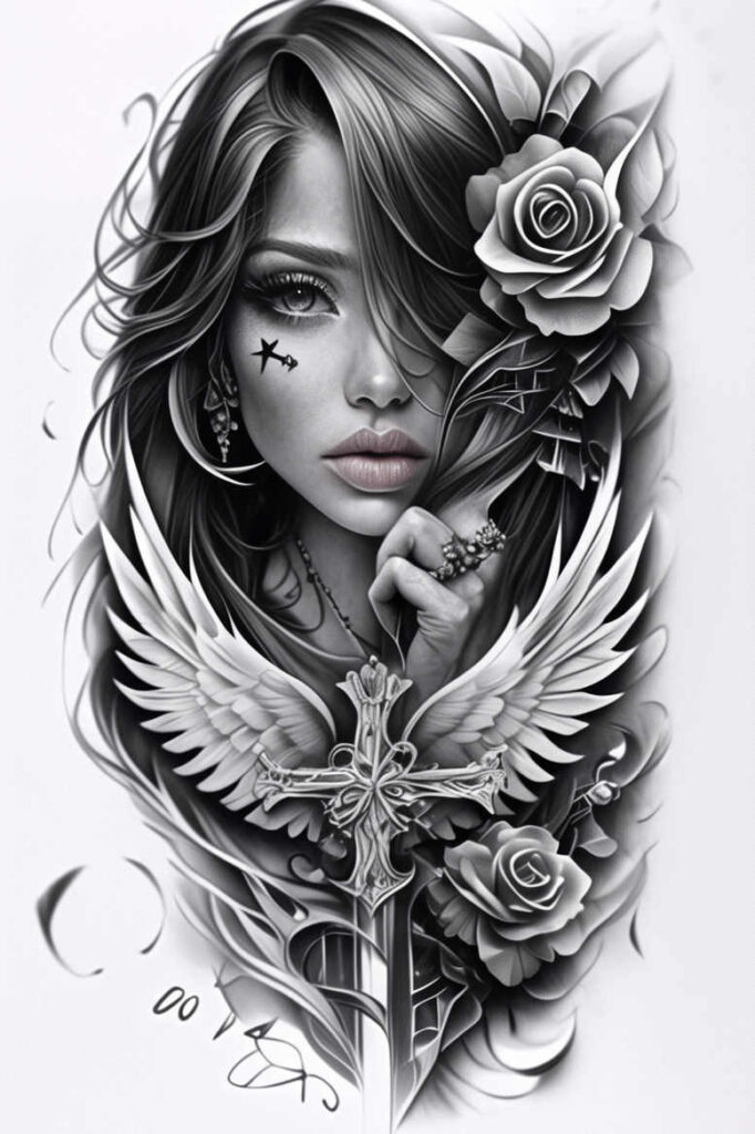 archangels – tattoo design ideas free ai generated – realism-realistic-perspective – for-ribs – Gallery: angel-inkby-ai