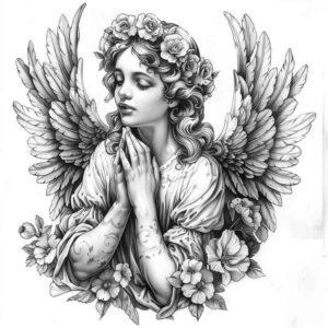 archangels – tattoo design ideas free ai generated – surrealism-imperfect-symmetry – for-lower-chest – Gallery: angel-inkby-ai