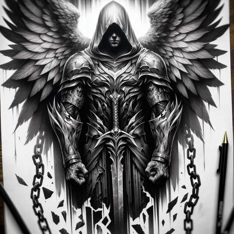 archangels – tattoo design ideas free ai generated – surrealism-mysterious – for-inner-arm – Gallery: angel-inkby-ai
