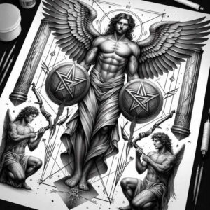 archangels – tattoo design ideas free ai generated – surrealism-symbolism – for-abdomen – Gallery: angel-inkby-ai