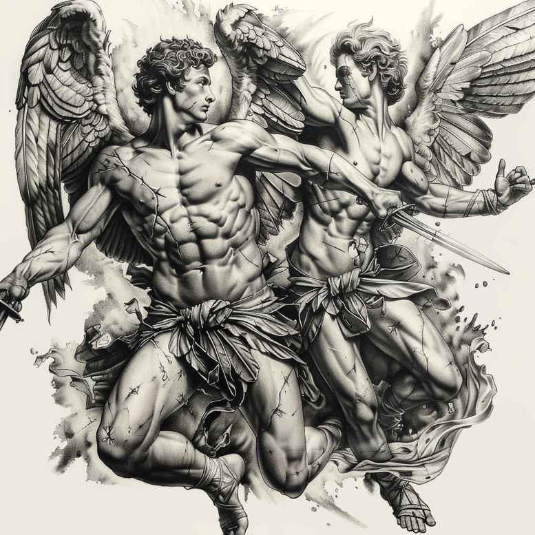 celestial-angel – tattoo design ideas free ai generated – neotraditional-color-depth – for-back-shoulder – Gallery: angel-inkby-ai