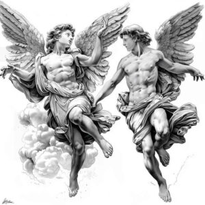 celestial-angel – tattoo design ideas free ai generated – realism-naturalistic – for-upper-thigh – Gallery: angel-inkby-ai