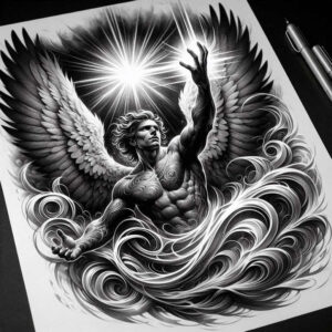 celestial-angel – tattoo design ideas free ai generated – realism-realistic-proportions – for-thigh – Gallery: angel-inkby-ai