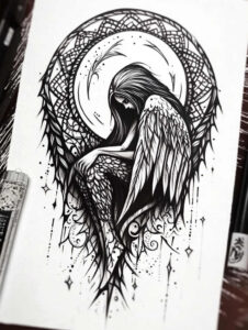 divine-angel – tattoo design ideas free ai generated – realism-detail-accuracy – for-scapula – Gallery: angel-inkby-ai