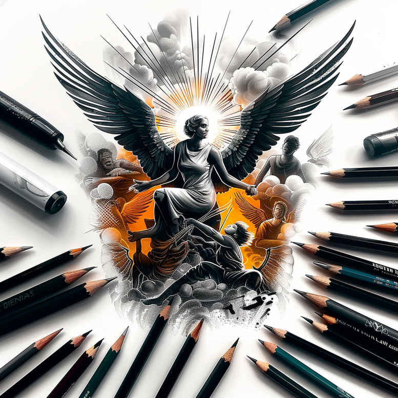 divine-angel – tattoo design ideas free ai generated – realism-natural-contrast – for-shoulder-blade – Gallery: angel-inkby-ai