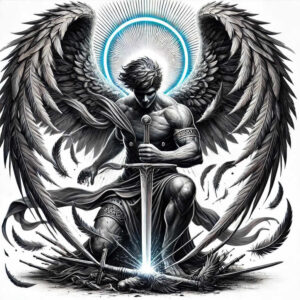 divine-angel – tattoo design ideas free ai generated – realism-subtle-gradients – for-spine – Gallery: angel-inkby-ai