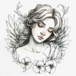 fallen-angel – tattoo design ideas free ai generated – neotraditional-bold-texture – for-upper-thigh – Gallery: angel-inkby-ai