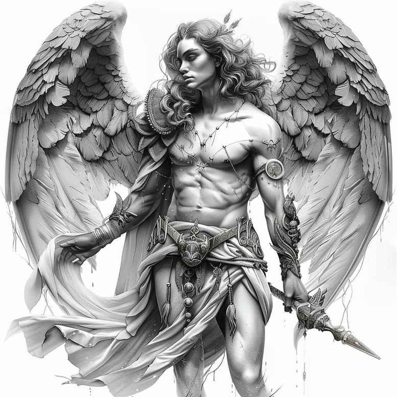 fallen-angel – tattoo design ideas free ai generated – realism-skin-illusion – for-upper-back – Gallery: angel-inkby-ai
