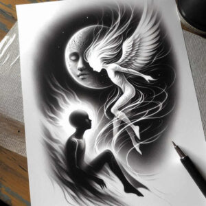 fallen-angel – tattoo design ideas free ai generated – surrealism-morphic-transformation – for-upper-chest – Gallery: angel-inkby-ai