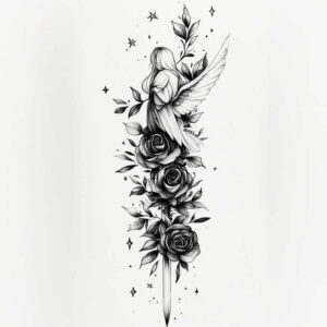 fallen-angel – tattoo design ideas free ai generated – surrealism-psychic-energy – for-behind-ear – Gallery: angel-inkby-ai