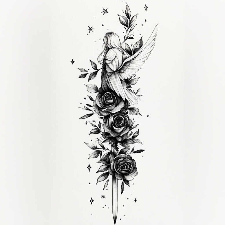 fallen-angel – tattoo design ideas free ai generated – surrealism-psychic-energy – for-behind-ear – Gallery: angel-inkby-ai