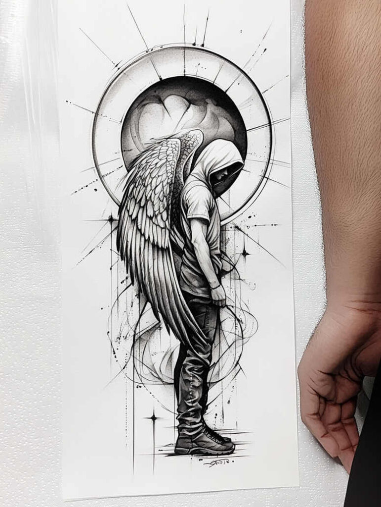 guardian-angel – tattoo design ideas free ai generated – neotraditional-decorative-detail – for-ankle – Gallery: angel-inkby-ai