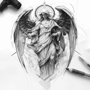 heavenly-angel – tattoo design ideas free ai generated – neotraditional-balanced-color – for-fingers – Gallery: angel-inkby-ai