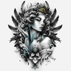 heavenly-angel – tattoo design ideas free ai generated – ornamental-rays – for-arm – Gallery: angel-inkby-ai